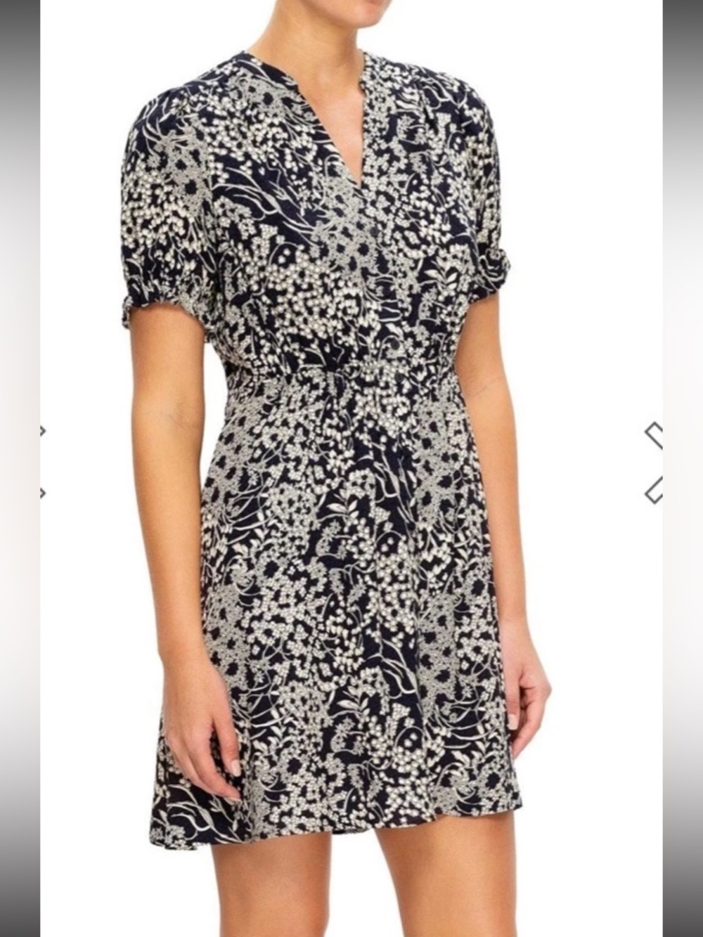 ba&sh Maia Marine Navy and White Floral Print Mini Dress Size 6 Medium